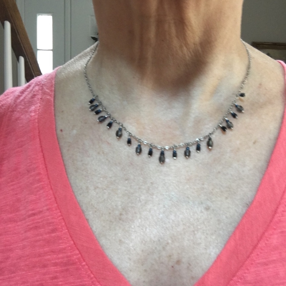 Dangling Crystal Bead Silver Necklace - image 1